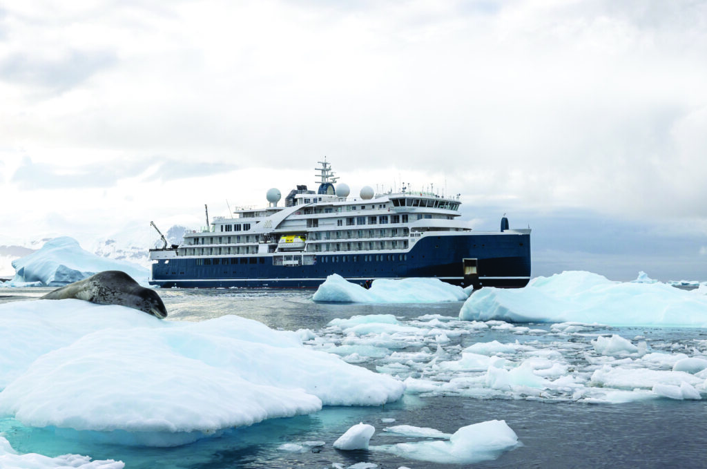 expedition cruise ship in icy arctic water